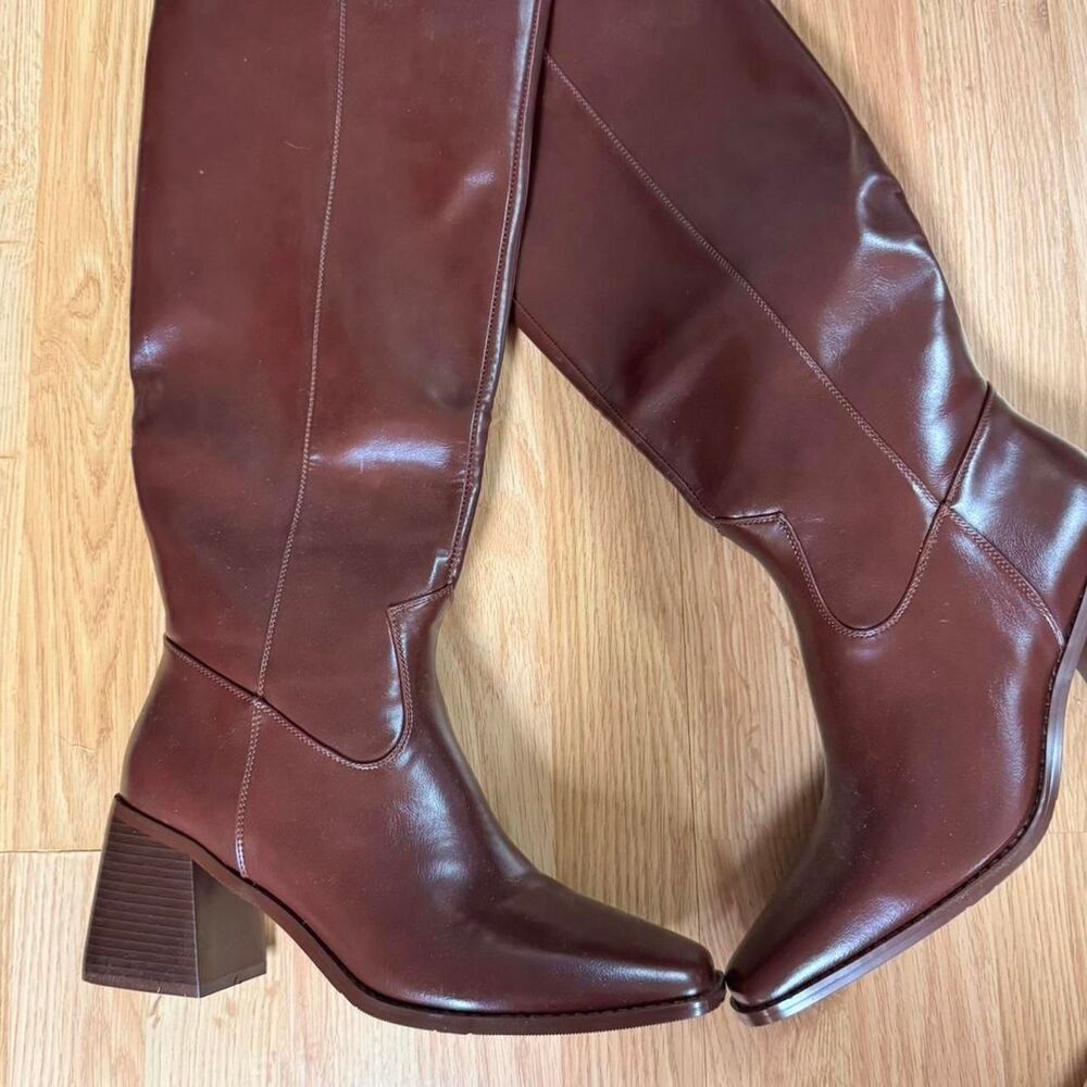 Women's Brown Faux Leather Knee High Boots